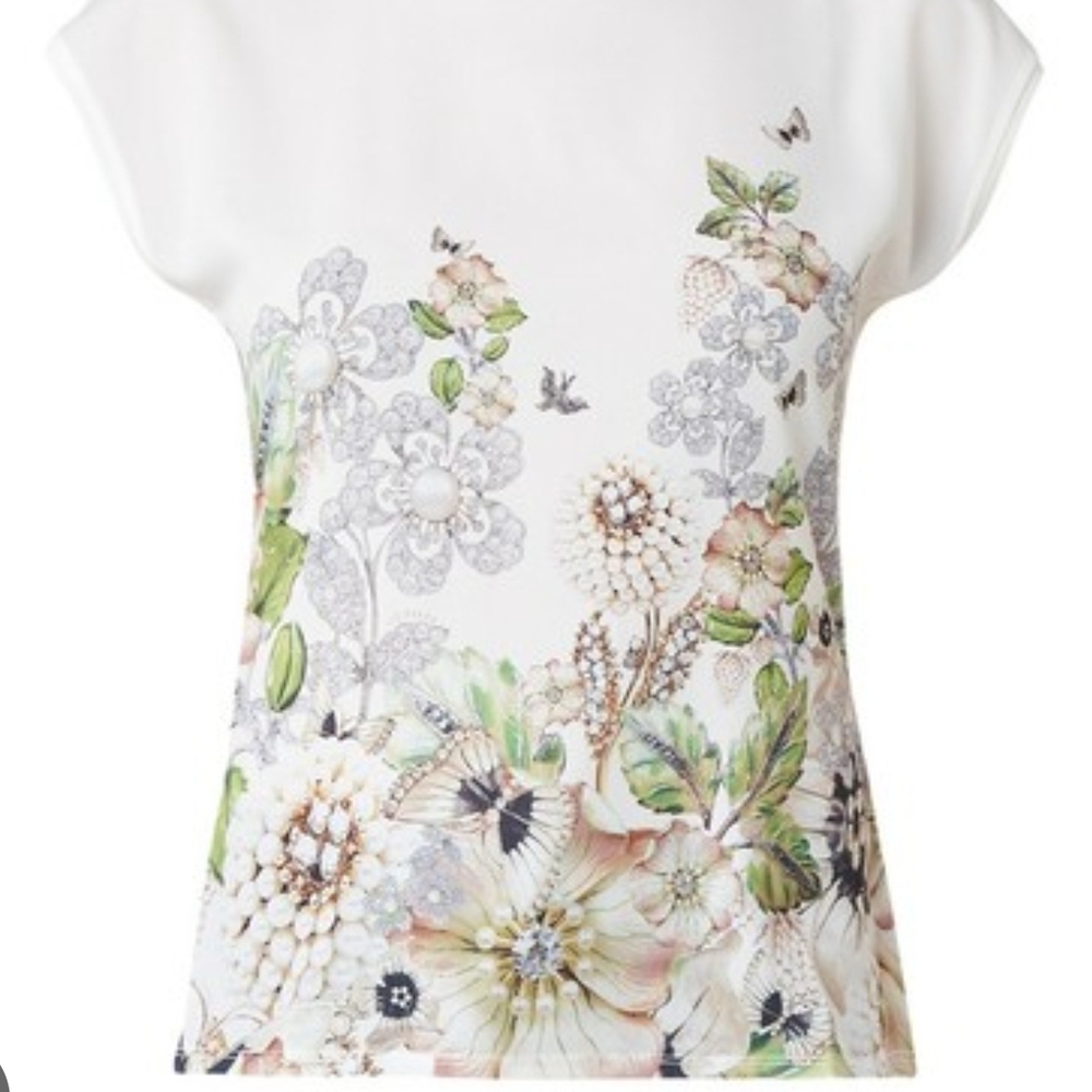 Ted Baker White Floral Short Sleeve Top